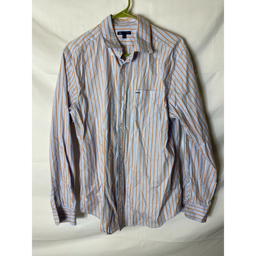 Preppy Gap Men’s Button Casual shirt Large Stripes Blue Orange Normcore Office